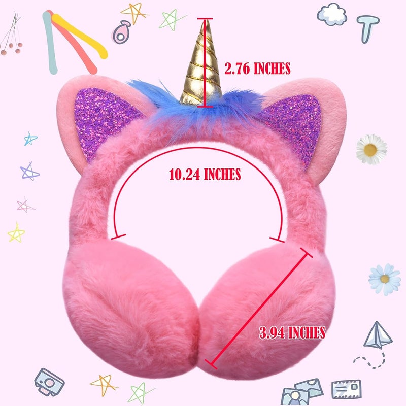 GSFY Ear Muffs Gloves Set for Kids Girls Adjustable Winter Sequin Faux Fur Windproof Warm Ear Warmer Outdoor - Image 2